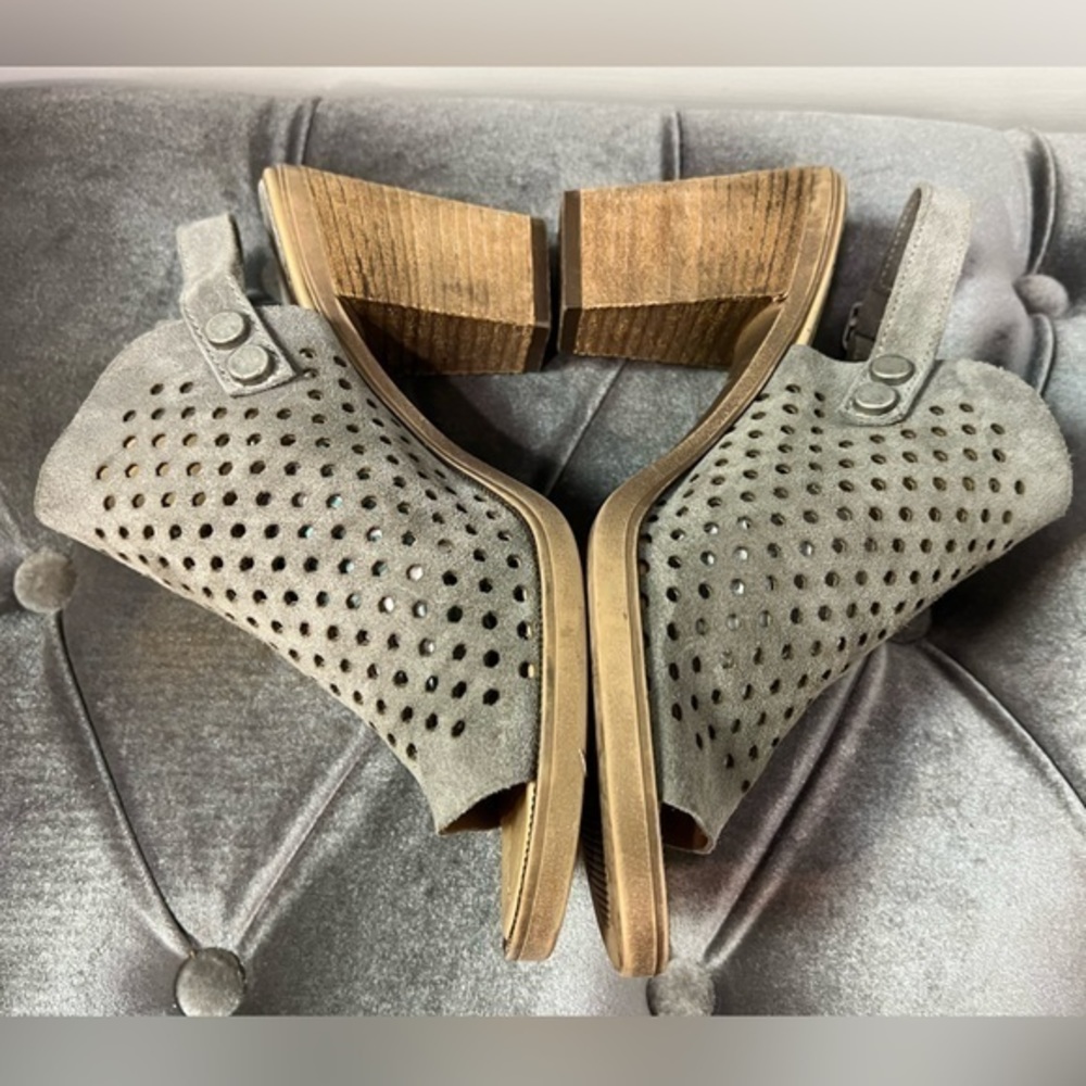 Barbara Barbieri Mules Grayish Suede Leather Perforated Slingback Heels ✨✨✨T(26)